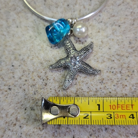 Bracelet Star Fish . Silver/Teal/Pearl look. Strtc - Picture 4 of 5